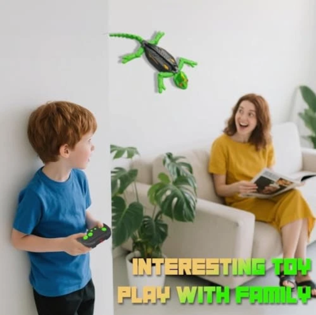 Gekofun the Climber, Winktoys Remote Controlled Toy, Electric Lizard with LED Light-Up Eyes, 360° Rotation,